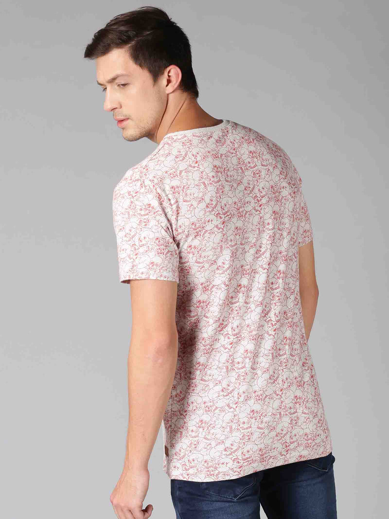 Men pink Printed Round Neck T-Shirt