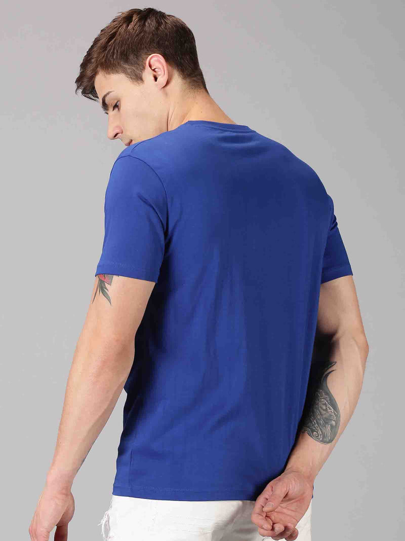 Men Blue Typography Printed  Round Neck T-Shirt