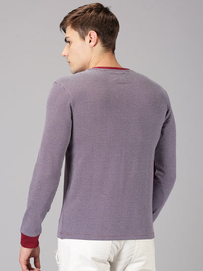 Men Maroon ColorBlock Casual Full Sleeve T-Shirt