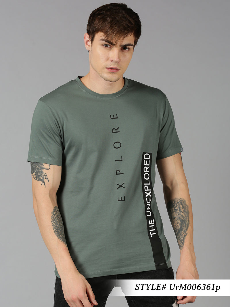 Men Green Printed Casual Half Sleeve T-Shirt