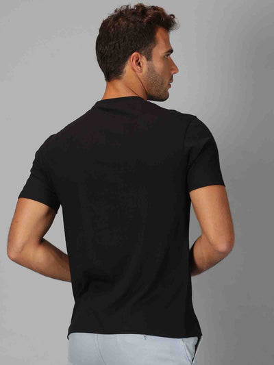 Men Black Printed Round Neck T-Shirt